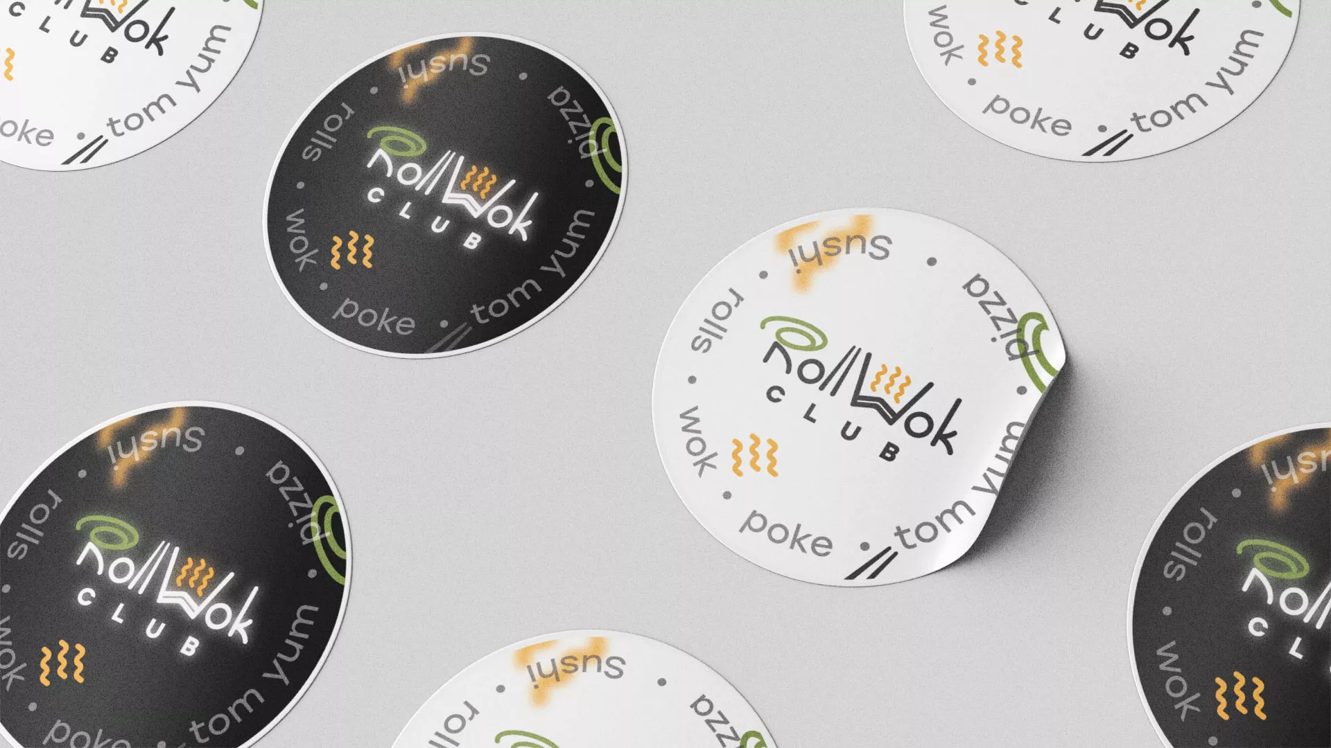 Разработка наклеек для суши-бара «Roll Wok Club» в Буйнакске